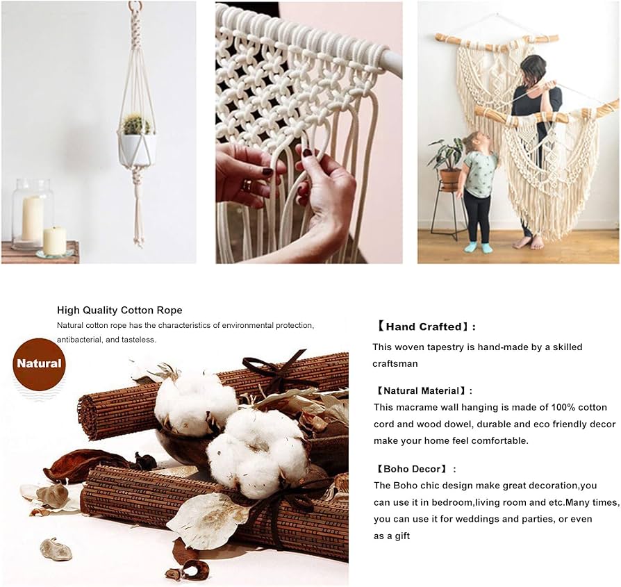 Amazon.co.jp: マクラメフォトウォールハンギングディスプレイ（W）55